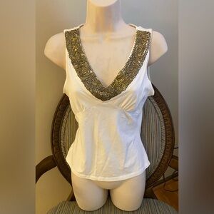Ideology White Tank Top with Gold Sequin Embellishments